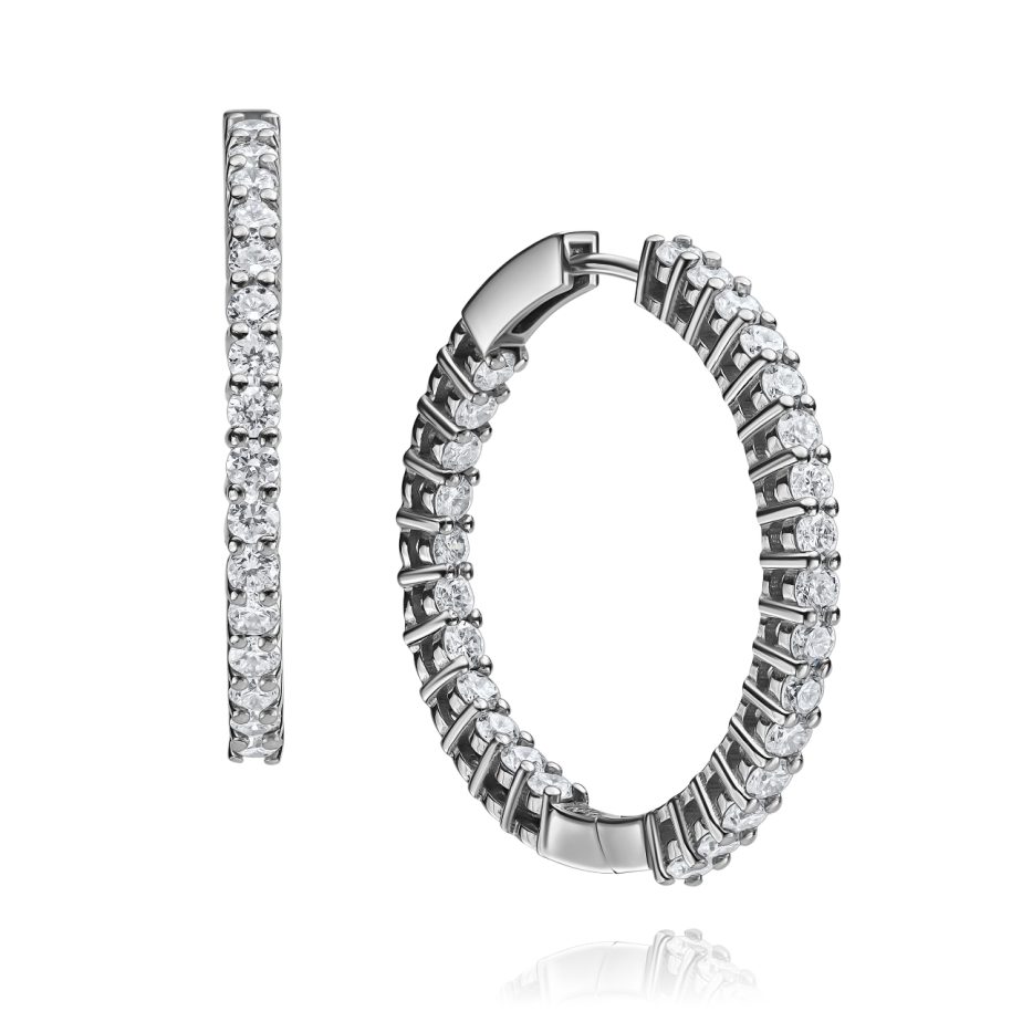 עגילי חישוק משובצים יהלומים זהב לבן