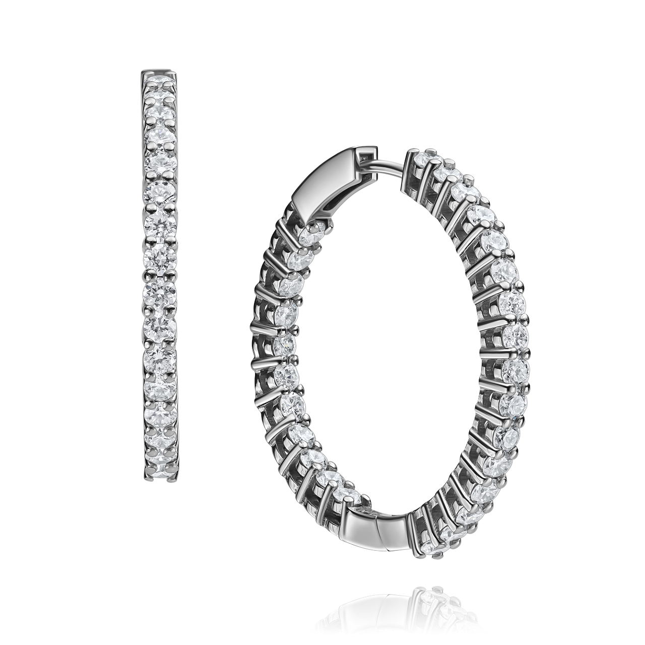 עגילי חישוק משובצים יהלומים זהב לבן